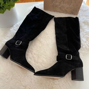 NWT. Free People Dahlia Slouch Suede Boot Black.